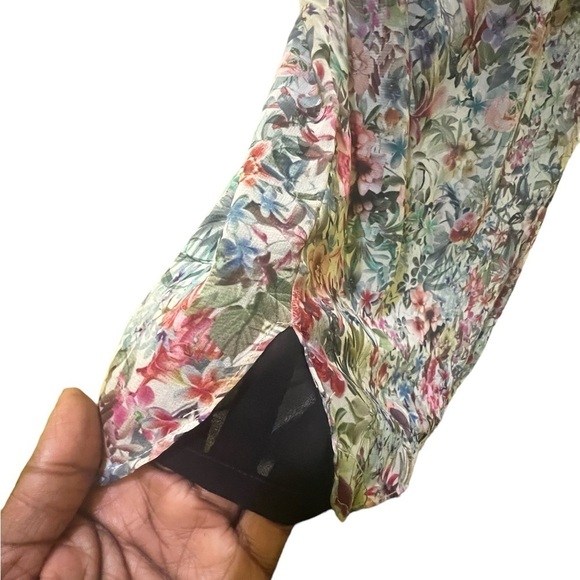 Zara Basic floral Sheer Gathered Front Elastic Waist lined Mini Dress - Picture 4 of 4